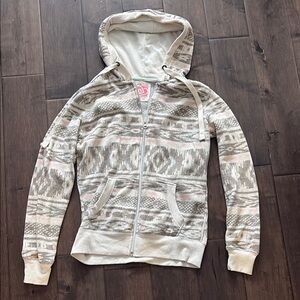 Ardene Neutral Patterned Zip-Up Hoodie, medium (grey, white, blue)